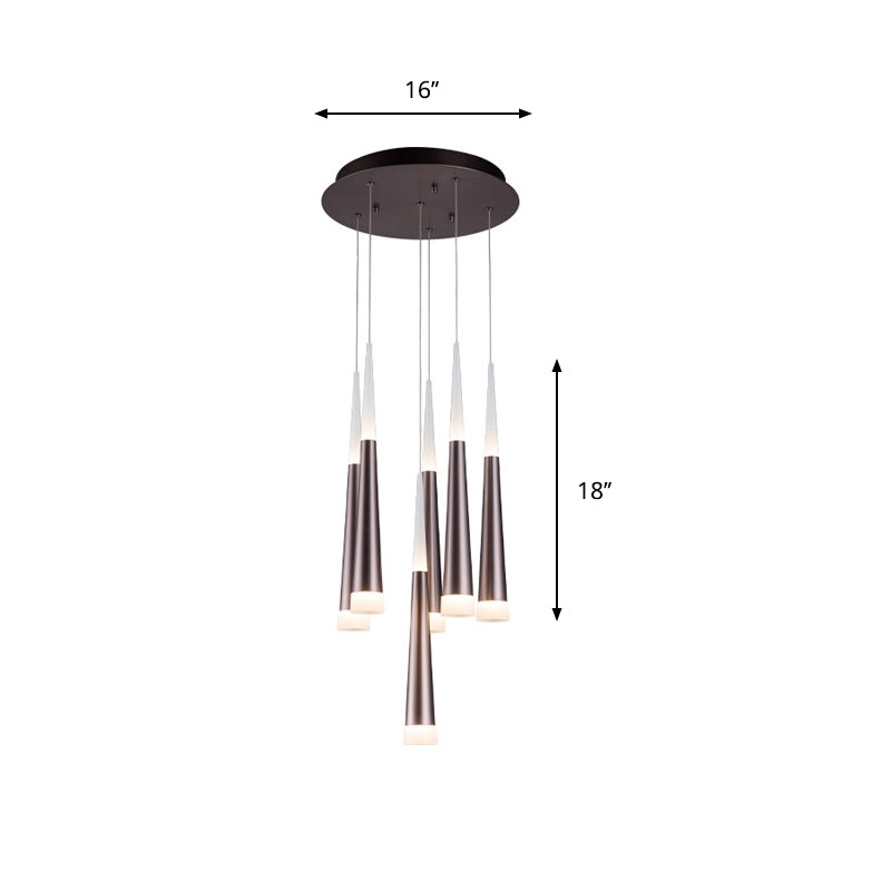 Noémie - Suspension 1/5/6 lumières Lampe suspendue conique simple en métal argenté/marron en chaud/blanc/neutre