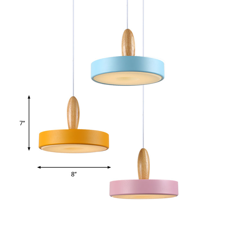 Ilaria - Circular Circle Metal Hanging Pendant Light Contemporary 3 Lights Blue and Pink and Yellow Ceiling Light