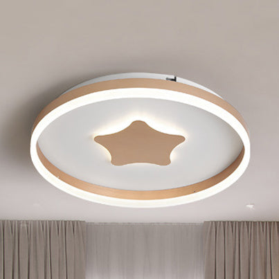 Gold Star LED Flush Mount Ceiling Light for Study Room with Acrylic Ring Accent