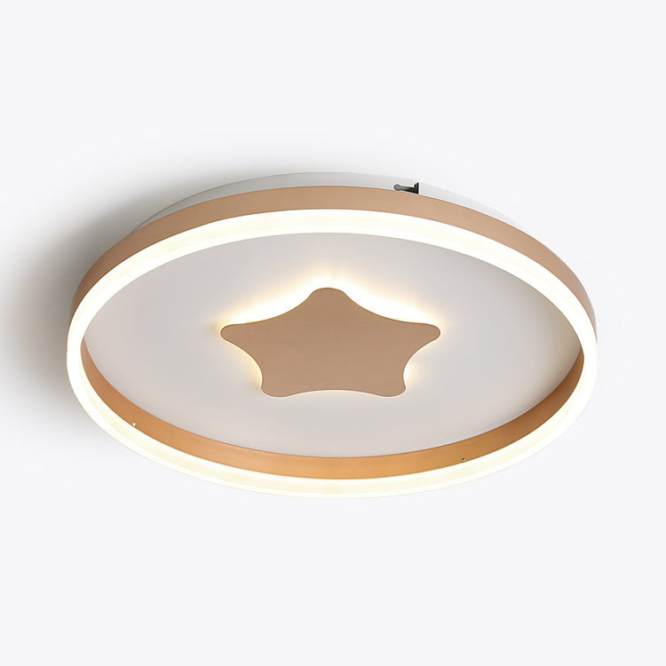 Gold Star LED Flush Mount Ceiling Light for Study Room with Acrylic Ring Accent