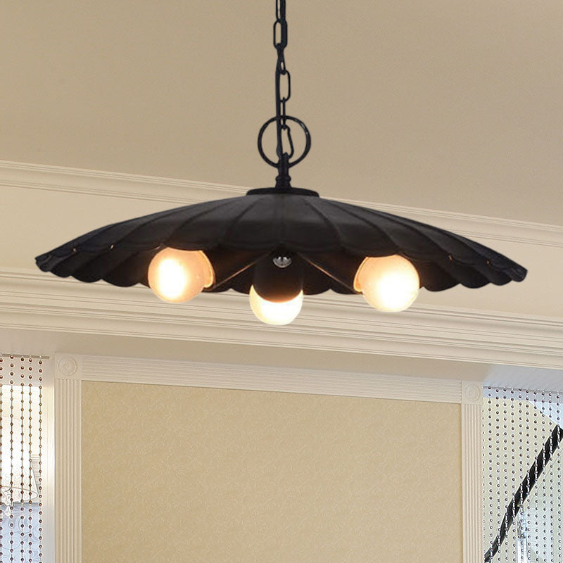Lustre rustique industriel festonné - 3 ampoules, lustre en fer noir pour salon