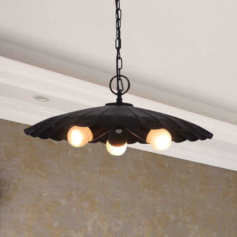 Lustre rustique industriel festonné - 3 ampoules, lustre en fer noir pour salon