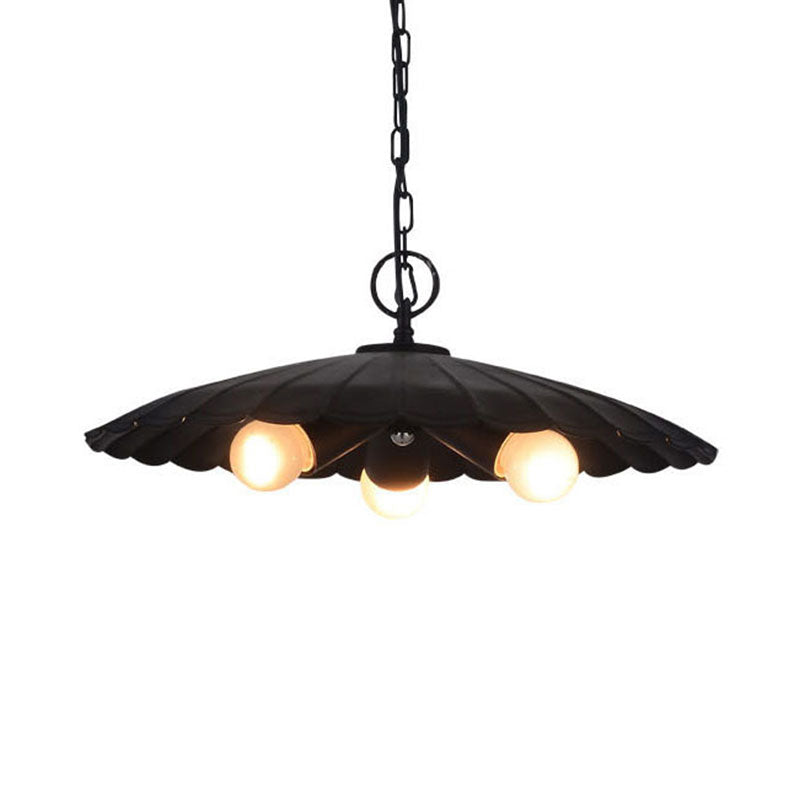 Lustre rustique industriel festonné - 3 ampoules, lustre en fer noir pour salon