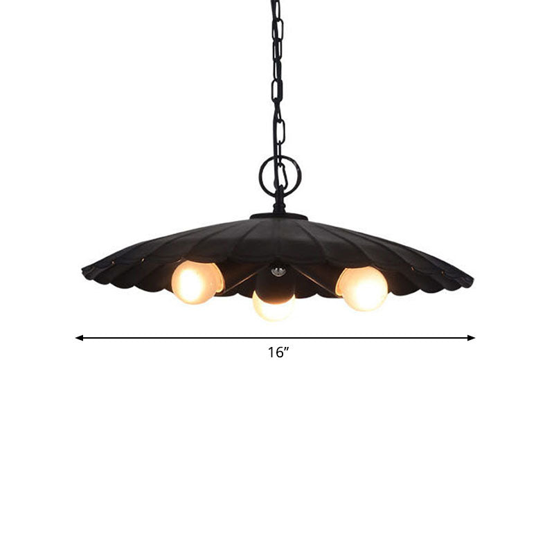 Lustre rustique industriel festonné - 3 ampoules, lustre en fer noir pour salon