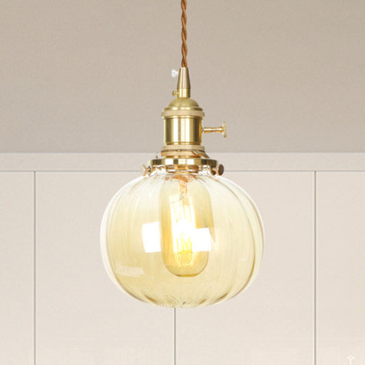Amber Glass Retro Vintage Pendant Lamp - Melon Shape - Dining Room Décor