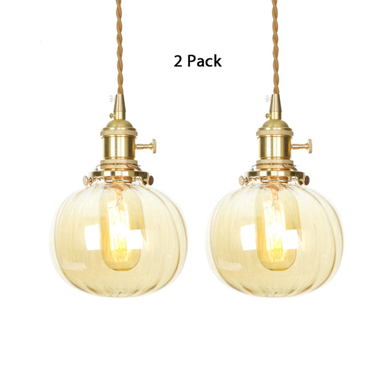 Amber Glass Retro Vintage Pendant Lamp - Melon Shape - Dining Room Décor
