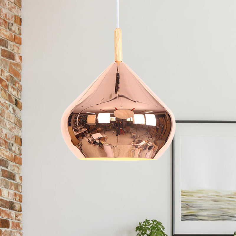 Vintage Wood Mirror Ball Pendant Light - Metallic Ceiling Hanging Lamp Rose Gold