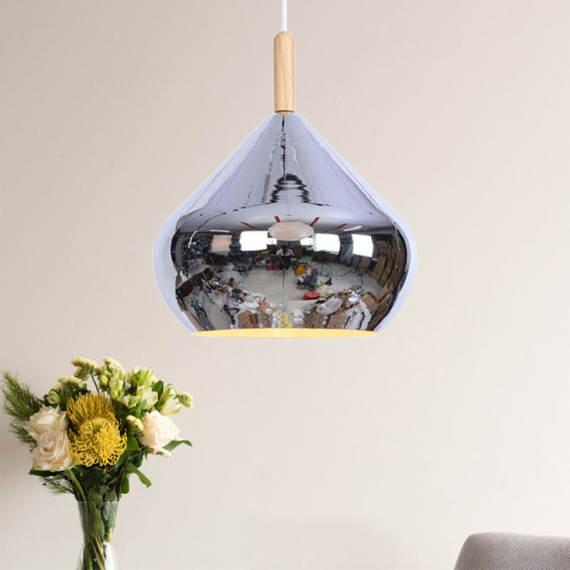 Vintage Metallic Wood Hanging Pendant Light with Mirror Ball