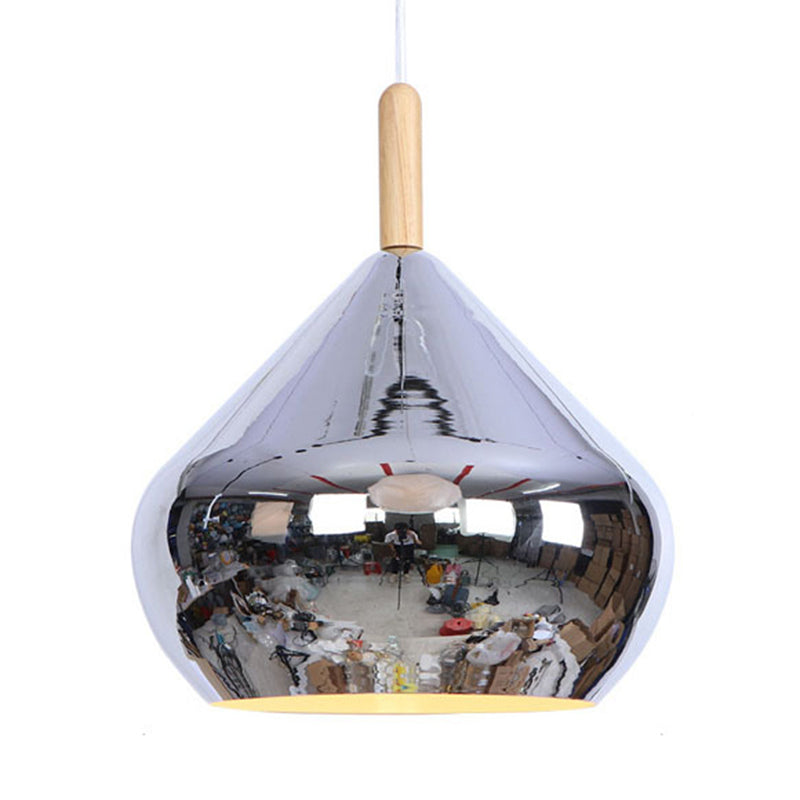 Vintage Metallic Wood Hanging Pendant Light with Mirror Ball