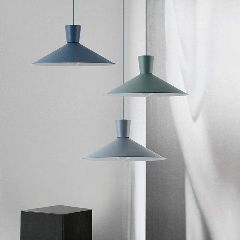 Nordic Cone Down Pendant Light - 1 Pink/Blue/Grey Metal Hanging Design