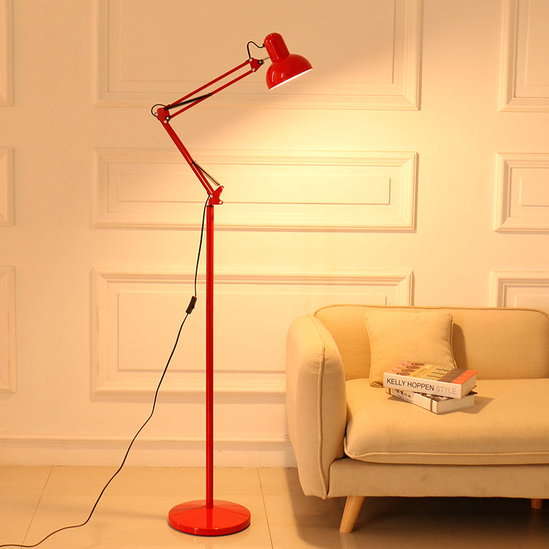 Modern Metallic Dome Shade Task Floor Lamp: Adjustable 1-Head Black/White Lighting For Living Room