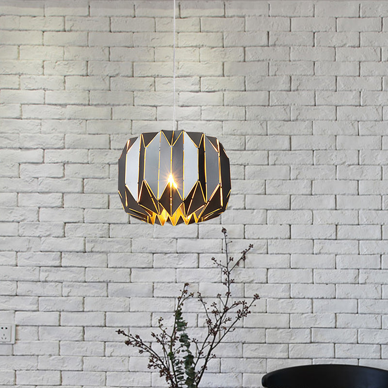 Modern 1-Light Ceiling Pendant with Metal Shade - Silver/Black Pumpkin Hanging Lamp Kit