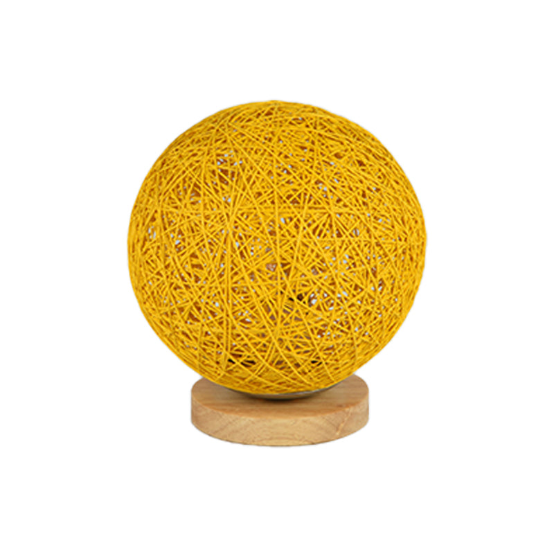 Modernist Rattan Ceiling Mount Light: Blue/Flaxen Globe Shade, 6"/8" Wide, 1 Bulb Flush Mount Lighting for Corridor