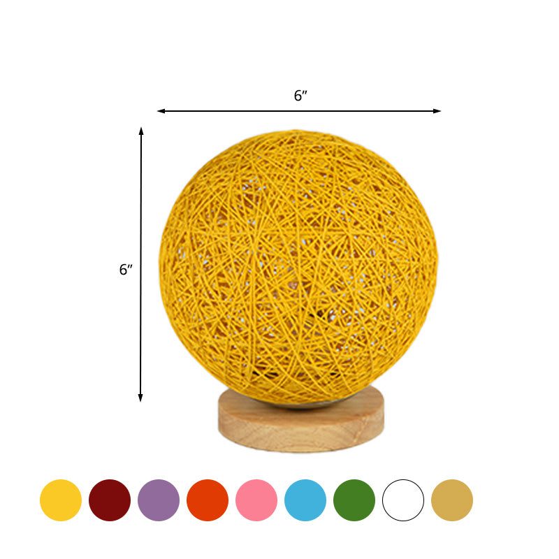 Modernist Rattan Ceiling Mount Light: Blue/Flaxen Globe Shade, 6"/8" Wide, 1 Bulb Flush Mount Lighting for Corridor