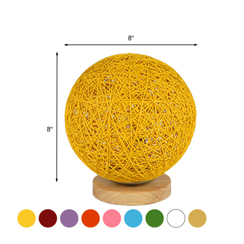 Modernist Rattan Ceiling Mount Light: Blue/Flaxen Globe Shade, 6"/8" Wide, 1 Bulb Flush Mount Lighting for Corridor