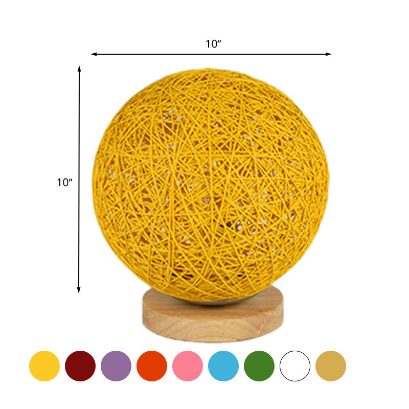 Modernist Rattan Ceiling Mount Light: Blue/Flaxen Globe Shade, 6"/8" Wide, 1 Bulb Flush Mount Lighting for Corridor