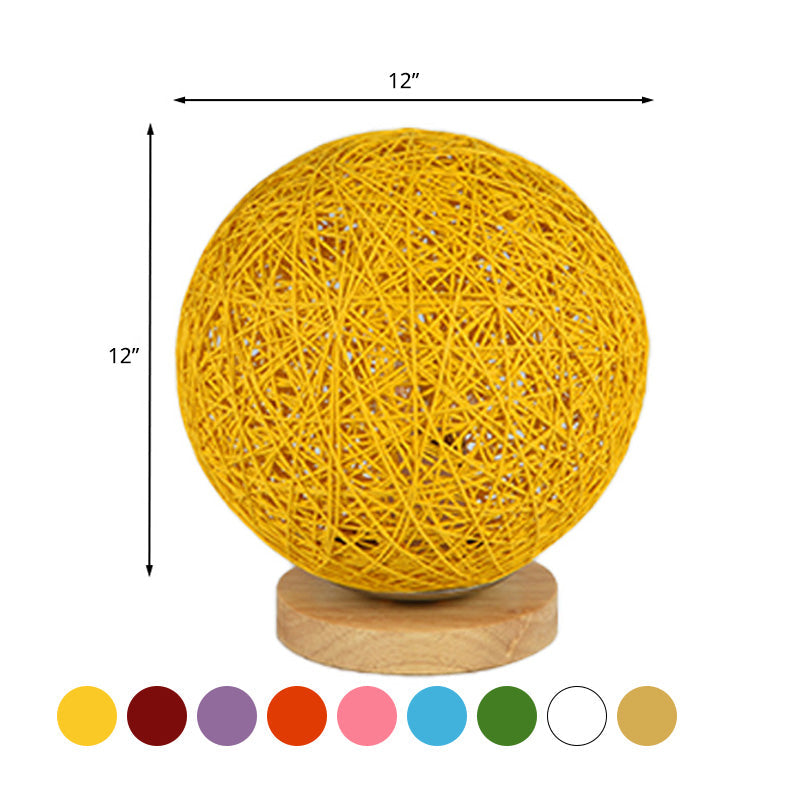 Modernist Rattan Ceiling Mount Light: Blue/Flaxen Globe Shade, 6"/8" Wide, 1 Bulb Flush Mount Lighting for Corridor