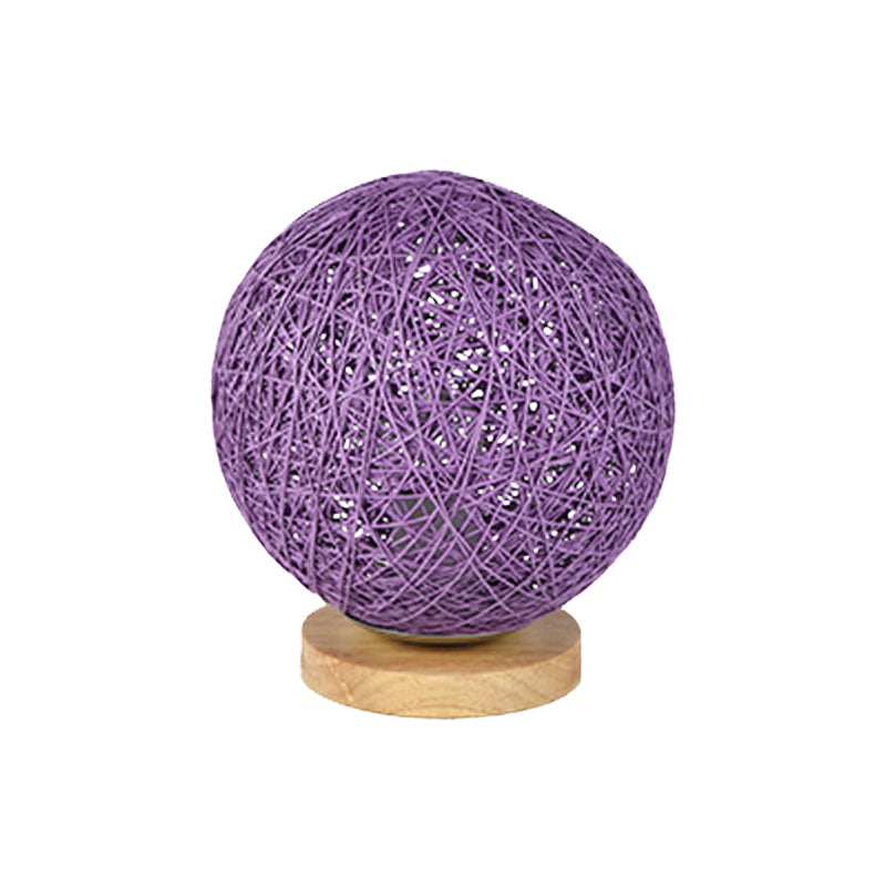 Modernist Rattan Ceiling Mount Light: Blue/Flaxen Globe Shade, 6"/8" Wide, 1 Bulb Flush Mount Lighting for Corridor