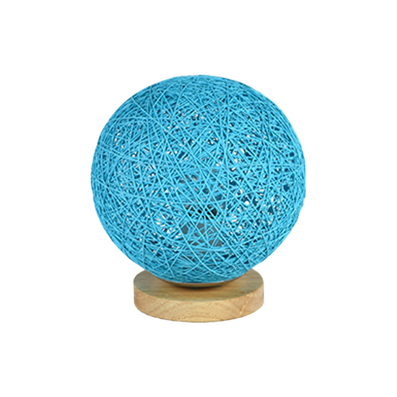 Modernist Rattan Ceiling Mount Light: Blue/Flaxen Globe Shade, 6"/8" Wide, 1 Bulb Flush Mount Lighting for Corridor