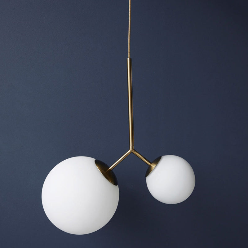 Gold Nordic Pendant Ceiling Light With Globe White Glass Shade - Set Of 2