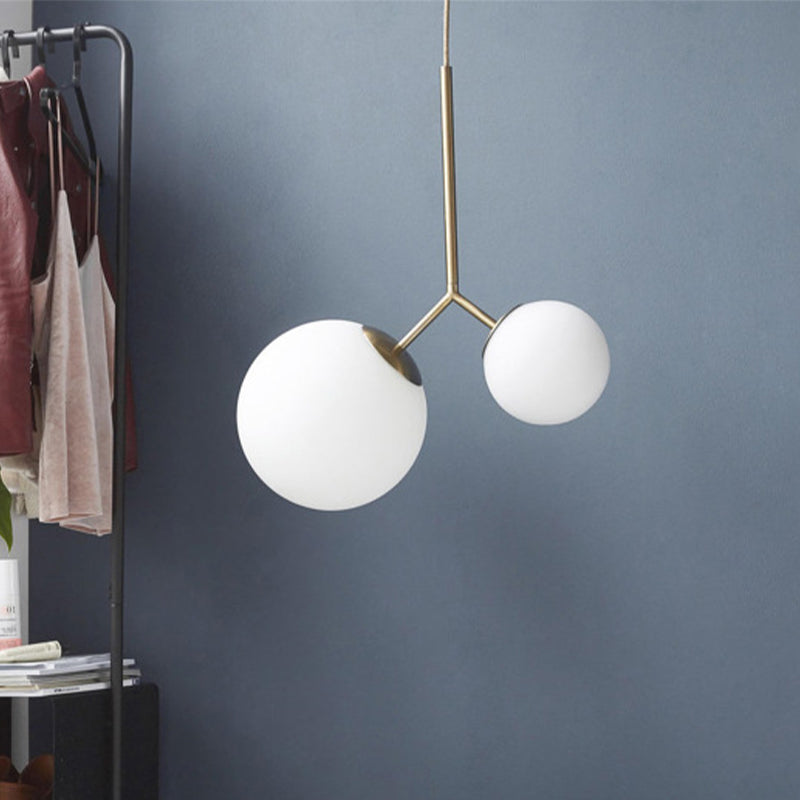 Nordic Gold Pendant Ceiling Light with Globe White Glass Shade - Set of 2