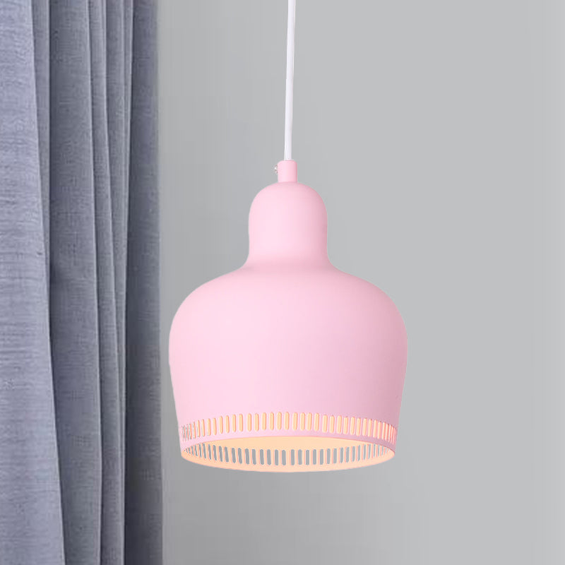Nordic Metal Drop Suspension Pendant In Pink/Blue/Yellow - 1 Light Hanging Ceiling For Bedroom Pink