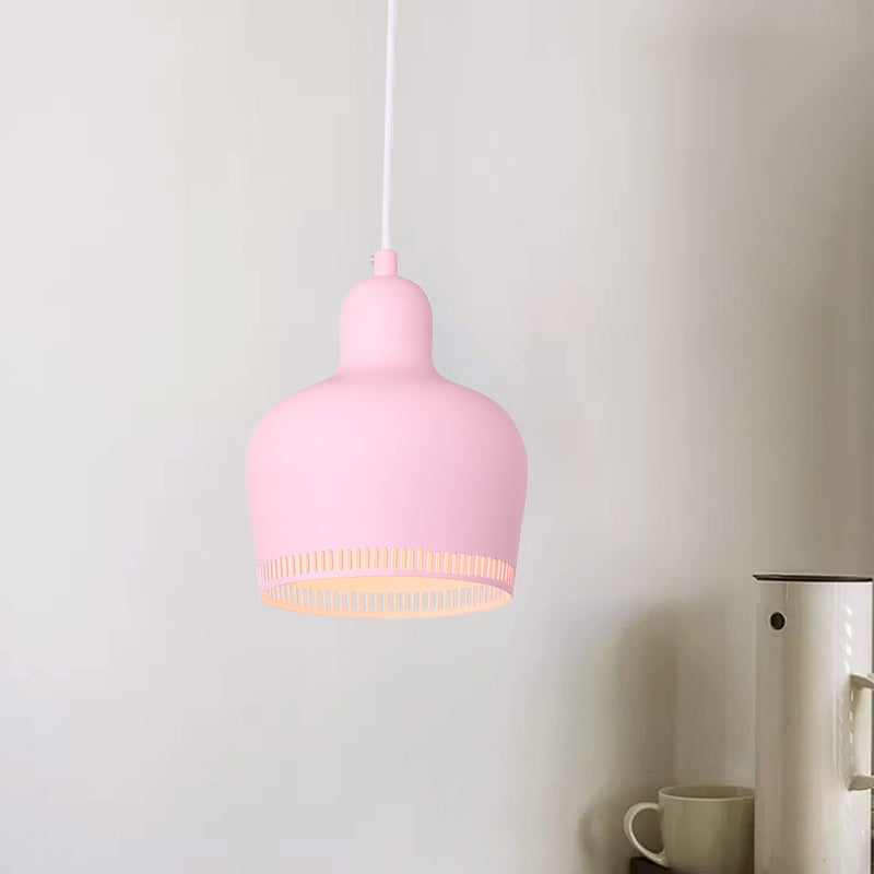 Nordic Metal Drop Suspension Pendant In Pink/Blue/Yellow - 1 Light Hanging Ceiling For Bedroom