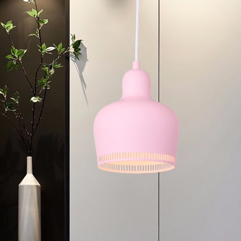 Suspension en métal nordique en forme de cloche pour chambre à coucher - 1 lumière rose/bleu/jaune