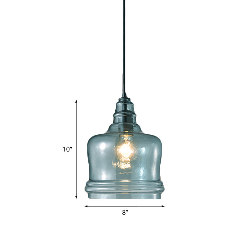 Modern Blue Glass Pendant Light - Wide Masion Jar Globe/Drum Design (1 Light)