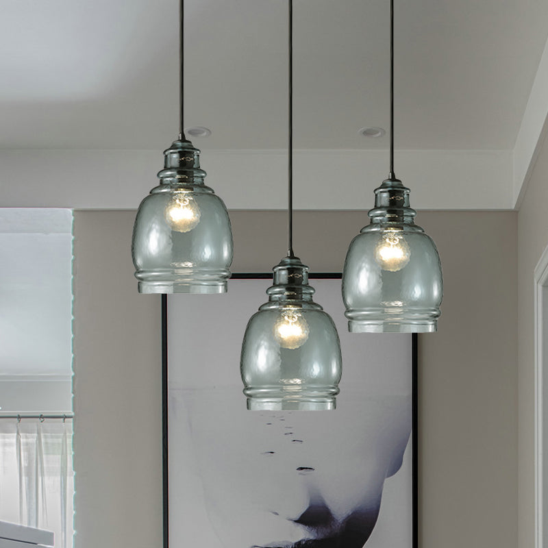 Modern Blue Glass Pendant Light - Wide Masion Jar Globe/Drum Design (1 Light)