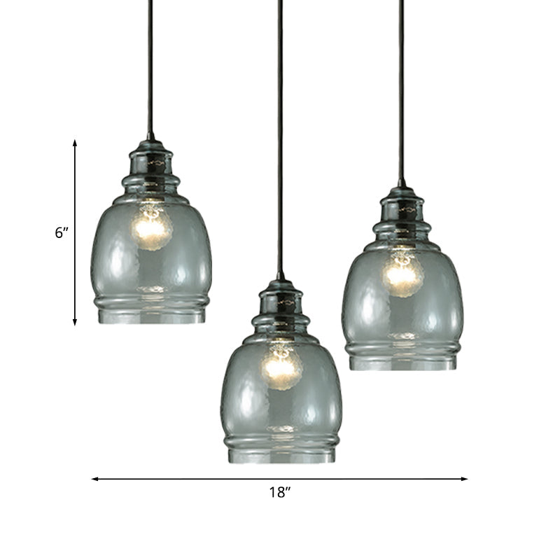 Modern Blue Glass Pendant Light - Wide Masion Jar Globe/Drum Design (1 Light)