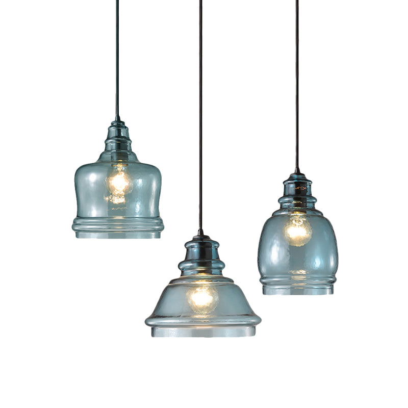 Blue Glass Pendant Light - Wide Masion Jar Globe/Drum Style 16/18/23.5 Inch 1