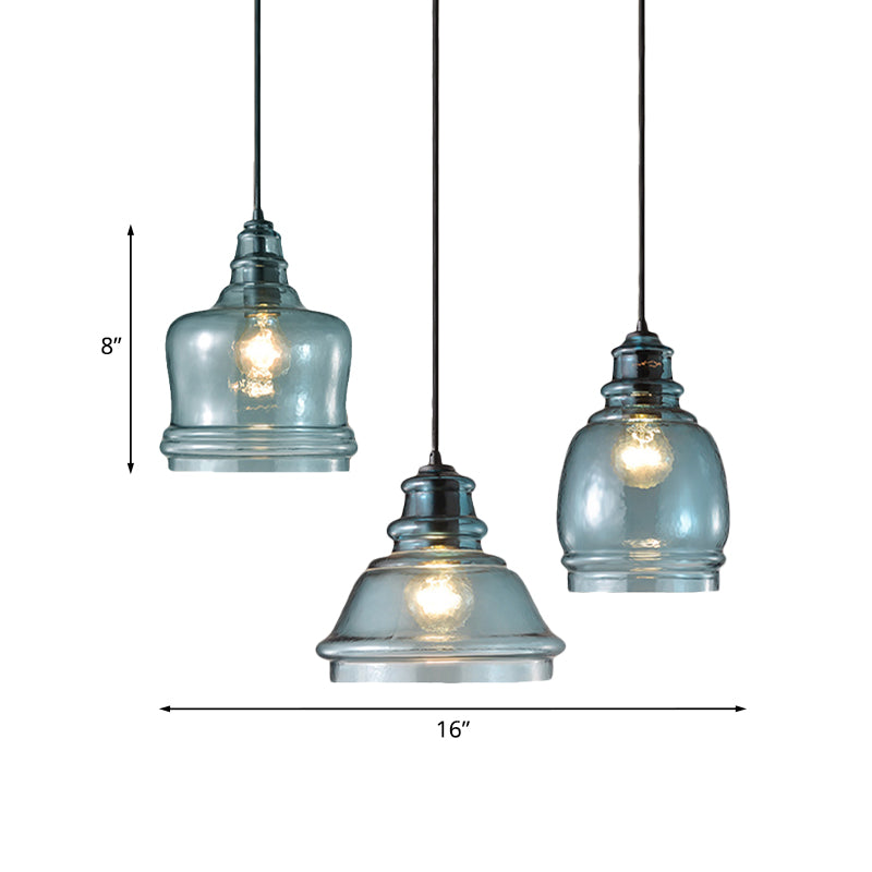 Modern Blue Glass Pendant Light - Wide Masion Jar Globe/Drum Design (1 Light)