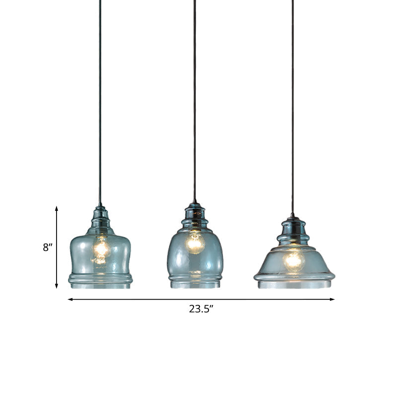Blue Glass Pendant Light - Wide Masion Jar Globe/Drum Style 16/18/23.5 Inch 1