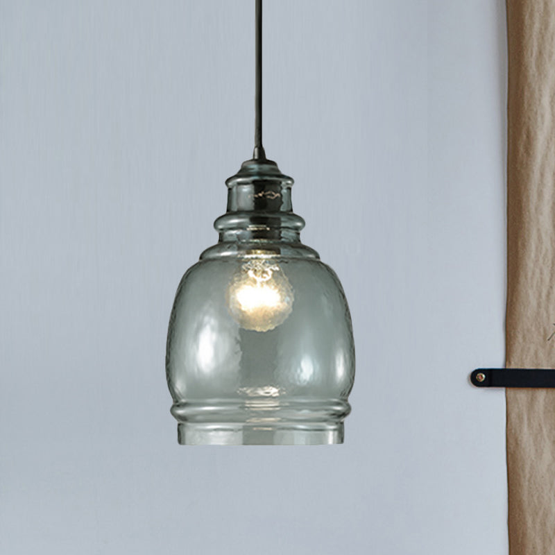 Modern Blue Glass Pendant Light - Wide Masion Jar Globe/Drum Design (1 Light)