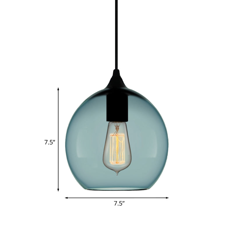 Modern 1 Light Blue Glass Pendant Lamp, Black Ceiling Pendant Light