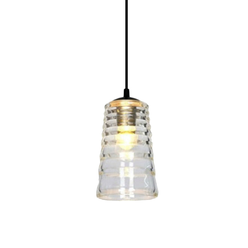 Clear Ruffle Glass Pendant Lighting - Modernist Cone/Dome/Flared Design - 1 Light Black Ceiling Lamp