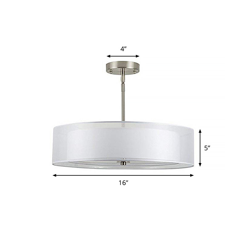 Contemporary White Fabric LED Cylinder Pendant Lamp - 16"/19.5"/23.5" Dia