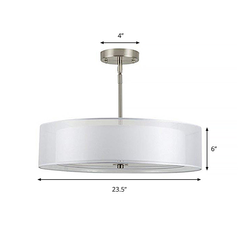 Contemporary White Fabric LED Cylinder Pendant Lamp - 16"/19.5"/23.5" Dia