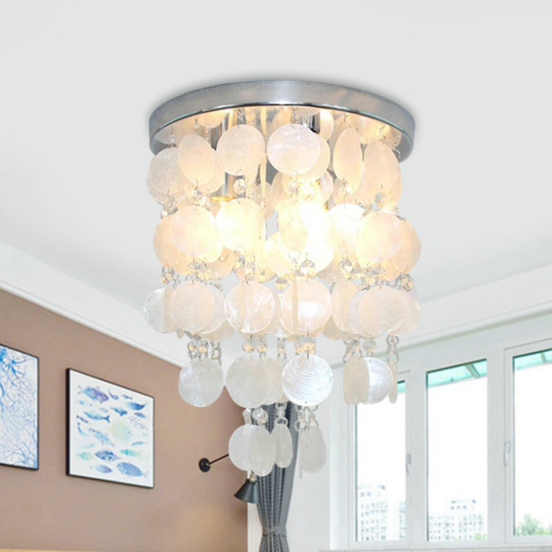Nordic Shell White Wind Chime Pendant Chandelier - 1 Light Hanging Lamp, Multiple Sizes Available