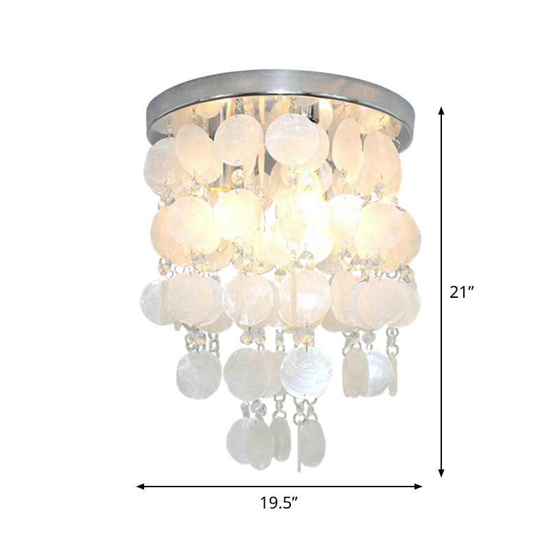 Nordic Shell White Wind Chime Pendant Chandelier - 1 Light Hanging Lamp, Multiple Sizes Available