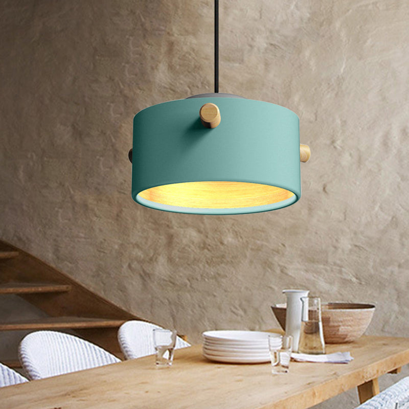 Modern Metal Shade Cylinder Pendant Light Fixture - Green/Pink/White Hanging Lighting