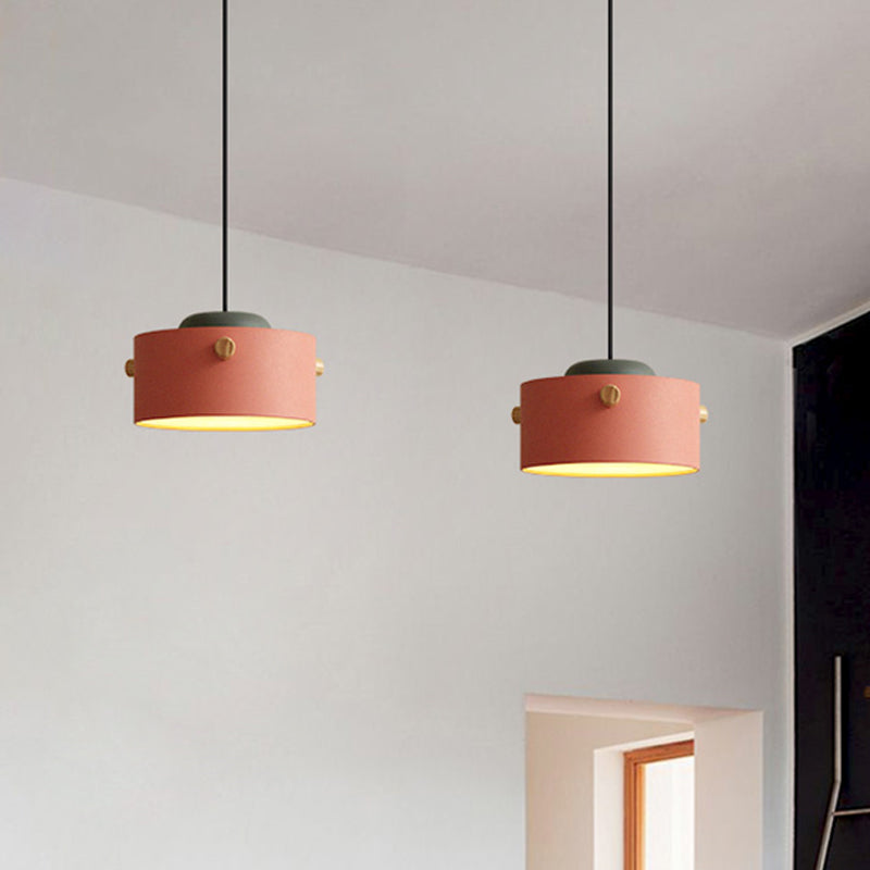 Modern Metal Shade Cylinder Pendant Light Fixture - Green/Pink/White Hanging Lighting