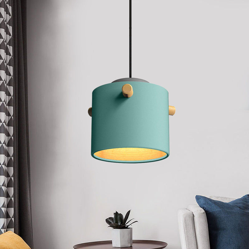 Modern Metal Shade Cylinder Pendant Light Fixture - Green/Pink/White Hanging Lighting
