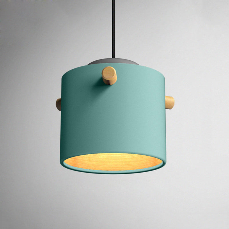 Modern Metal Shade Cylinder Pendant Light Fixture - Green/Pink/White Hanging Lighting