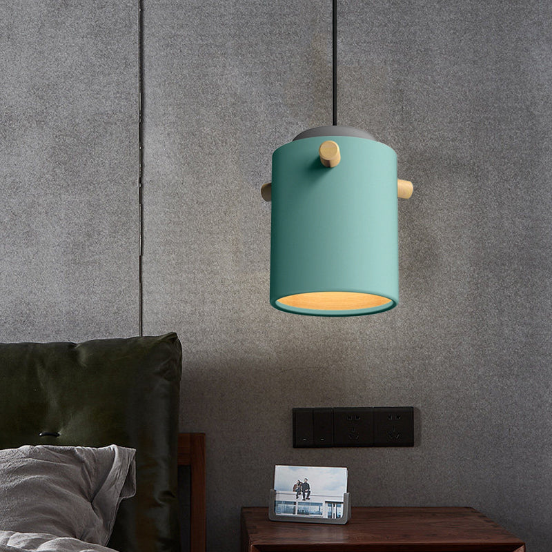 Modern Metal Shade Cylinder Pendant Light Fixture - Green/Pink/White Hanging Lighting