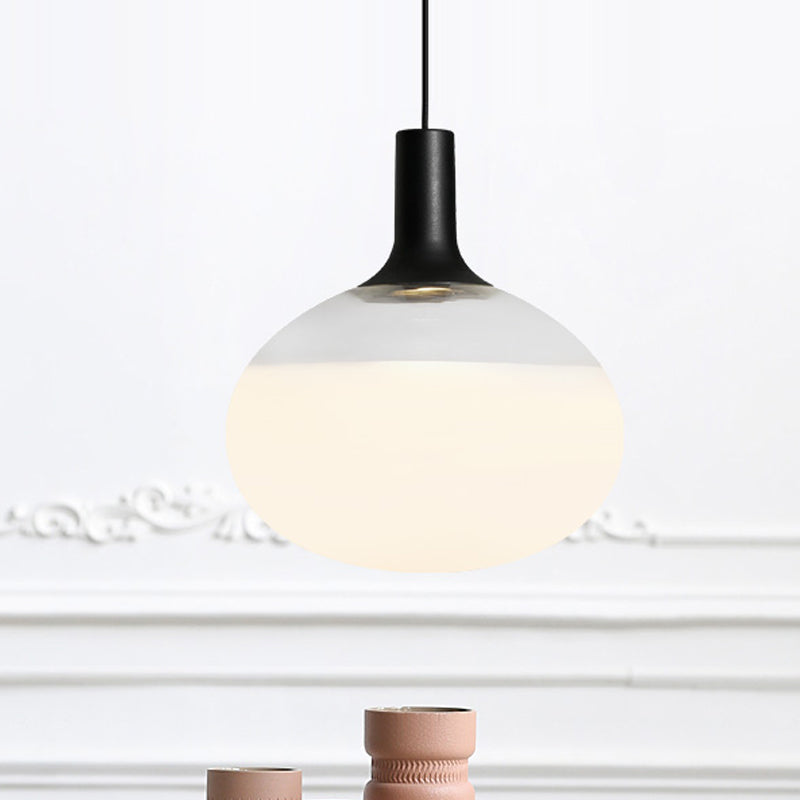 Modernist White/Grey/Amber Glass Pendant Lamp With Led Light Fixture: Elegant Elliptical Design In