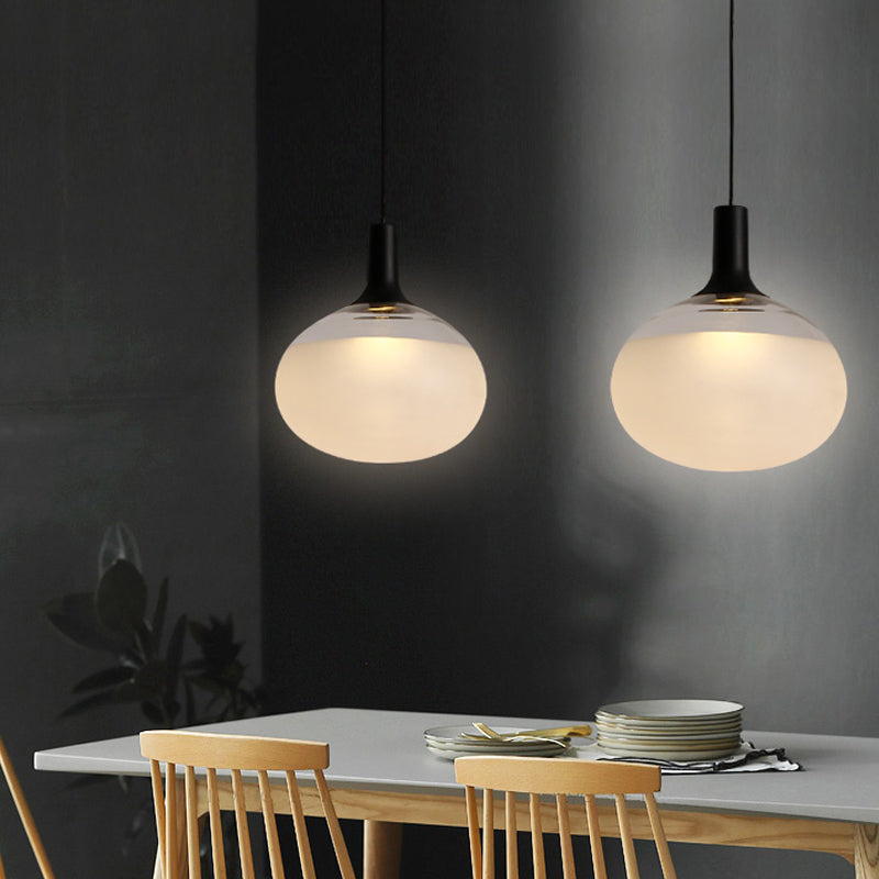 Modernist White/Grey/Amber Glass Pendant Lamp With Led Light Fixture: Elegant Elliptical Design In