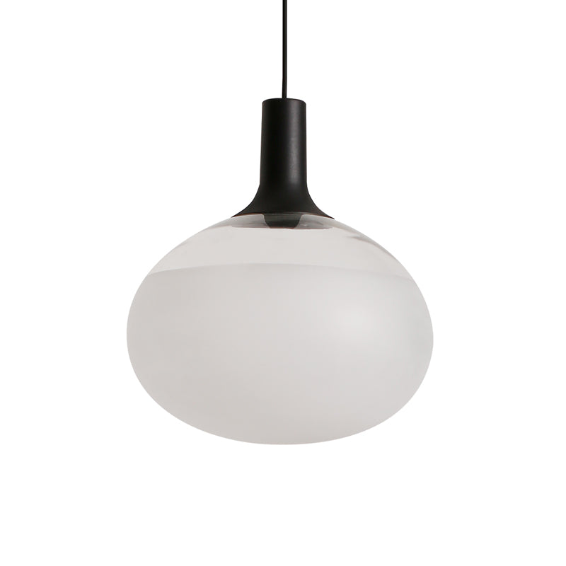 Modernist Elliptical Pendant Lamp with White/Grey/Amber Glass, Black LED, and White/Warm Light