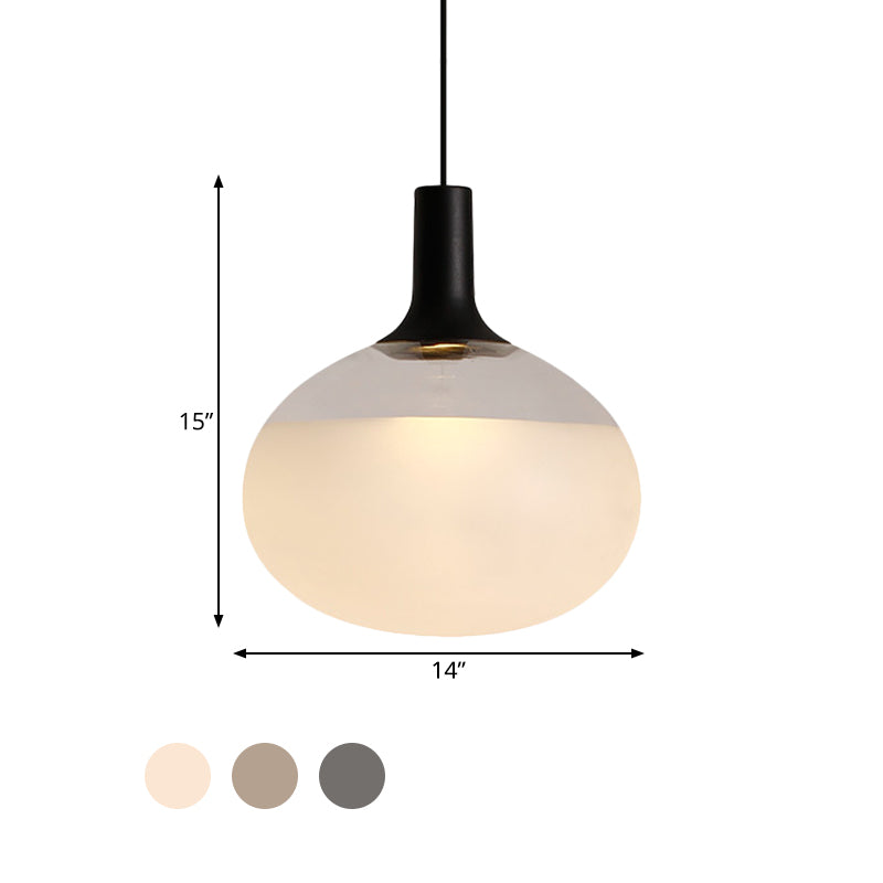 Modernist White/Grey/Amber Glass Pendant Lamp With Led Light Fixture: Elegant Elliptical Design In